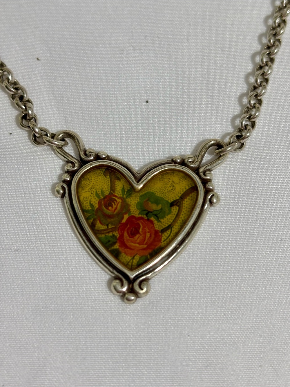 Vintage Brighton Heart Pendant Necklace Yellow & Red Floral Enamel- 16” Picadily
